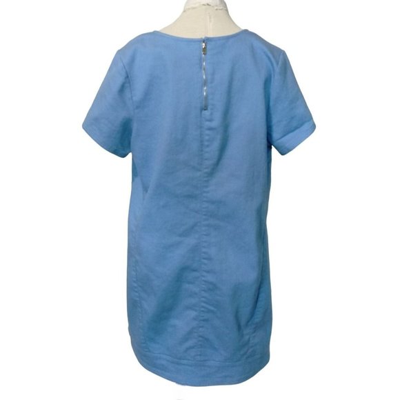 C. WONDER BLUE SPLIT NECK SHORT SLEEVE BACK ZIP STRETCH DENIM DRESS SIZE 16 - Picture 5 of 8